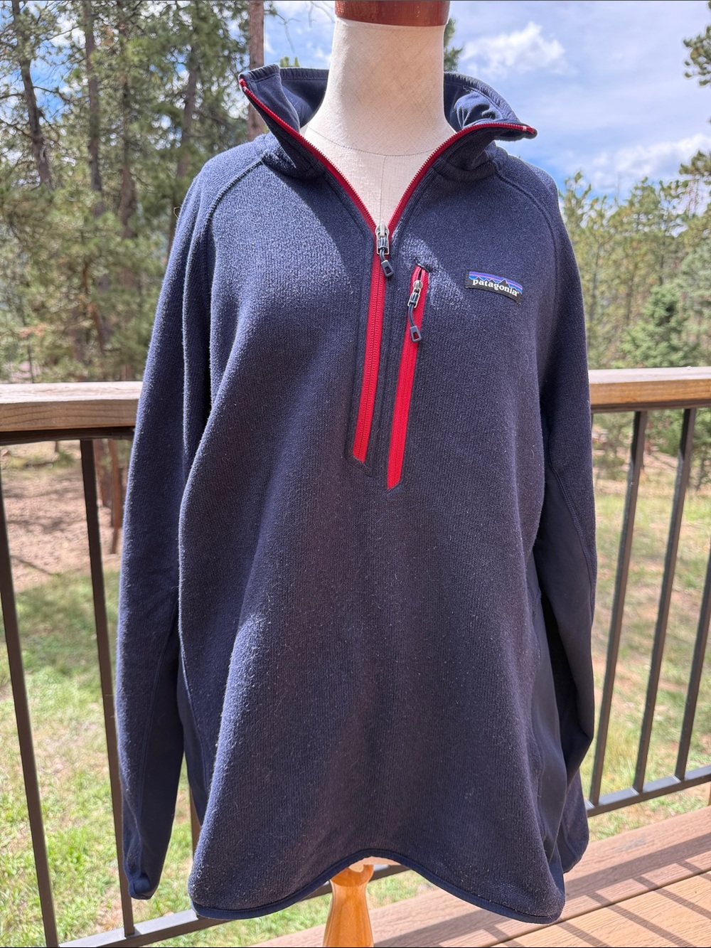 Patagonia R1 Fleece Hoody Men’s Large Navy Red 1/2 Zip Polartec